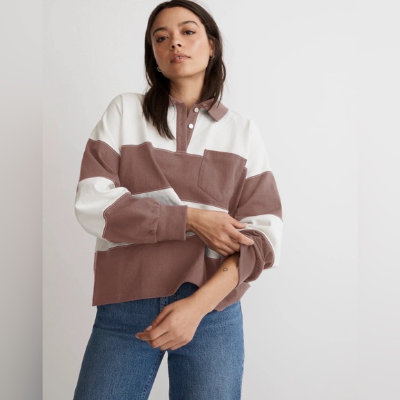 Madewell Tops - Madewell Brown and White Rugby Long Sleeve Tee